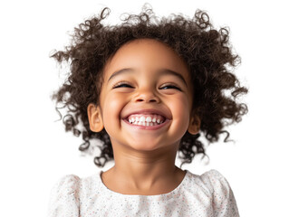 Portrait of happy little kid laughing,PNG,clipart,transparent background,copy space,web banner.