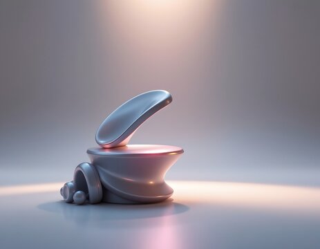 a sleek, futuristic 3d object floating at the top of the image, casting a soft glow, clear copy space at the bottom for text, ideal for a photo background.