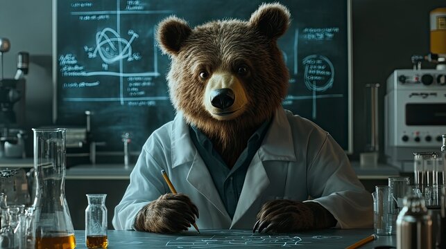 Bear scientist in a lab - Powered by Adobe