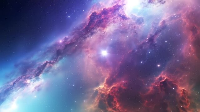 Swirling nebula with bright energy pulses in deep space