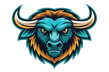 Turquoise bull mascot with fierce yellow eyes is glaring forward, creating a powerful image