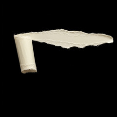 Torn Beige Paper Strip on Black Background, Rolled Edge, Textured