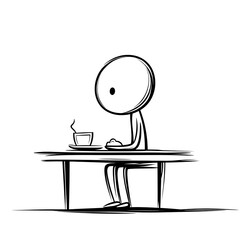 A Simple Stick Figure Enjoying a Hot Cup of Coffee or Tea