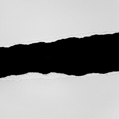 Torn white paper revealing black background, textured surface, horizontal, design element,...