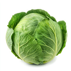 Fototapeta premium Green fresh cabbage with leaves isolated on white background