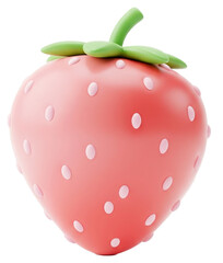 Adorable 3D strawberry made of clay-like material, with a glossy red finish and handcrafted charm, isolated on a transparent background.