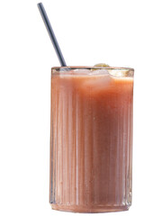 Banana Strawberry Smoothie in a tall glass with straw