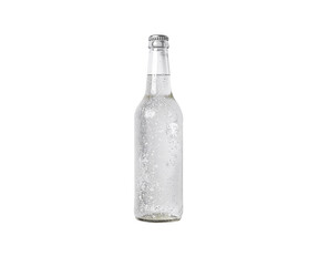 Icy Beverage Bottle with Frost and Snow Trails, A Refreshing Winter Still Life Displaying Chilled Elegance