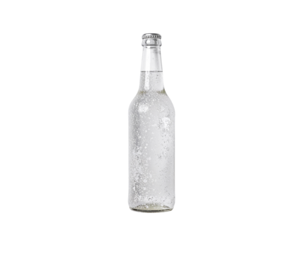 Icy Beverage Bottle with Frost and Snow Trails, A Refreshing Winter Still Life Displaying Chilled Elegance
