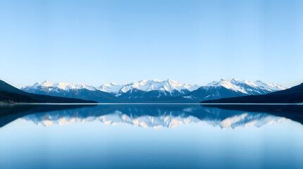 Calm Body of Lake Between Snow Mountains. Generative ai
