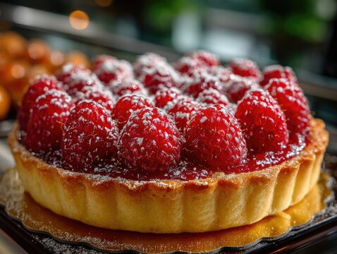 Fresh Raspberry Tart with Powdered Sugar