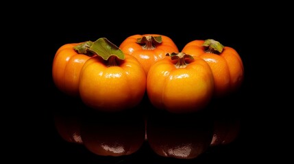 A Gorgeous Arrangement of Ripe Persimmons Beautifully Displayed Against a Dark Background.