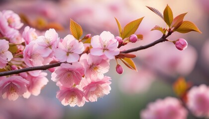 pink cherry blossom flowers blooming on branch in spring