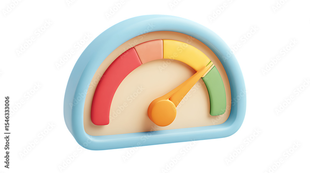 Poster 3d render of a colorful speedometer gauge isolated on transparent background