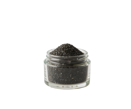 Intricate Glass Jar Containing Granular Material for Alchemy, Science, and Pharmaceutical Purposes, with Studio Lighting