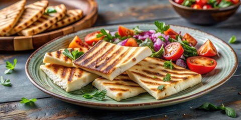Fried Halloumi Cheese Plate with Pita Bread