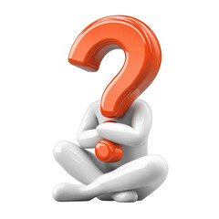 A 3D icon of a red question mark with a small person in a thinking pose, featuring a transparent background. A clean, modern concept for questions, curiosity, and problem-solving.
