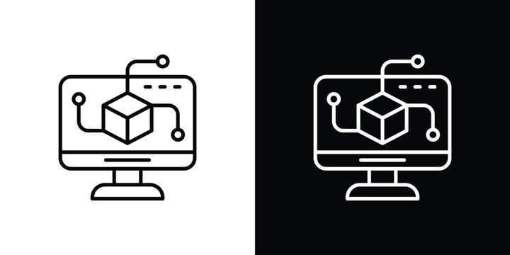 Computer simulation icon in black. flat graphic vector icon