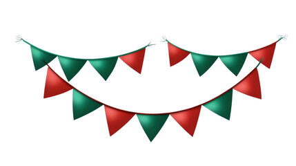 set of two red and green bunting banner on white background