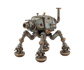 Intricate Steampunk Gyroscope Walker with Detailed Mechanical Components in Lucid Realism Style Isolated