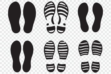 Black And White Shoe Prints Sole Pattern Collection Vector Illustration isolated on transparent background.
