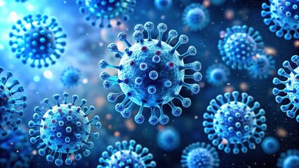 Microscopic view of virus particles in blue light