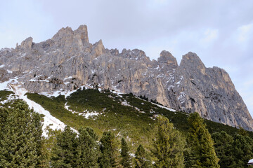 March 2025: View of the Rosegarden from the Vajolet valley, Catinaccio and Gardeccia, Trentino,...