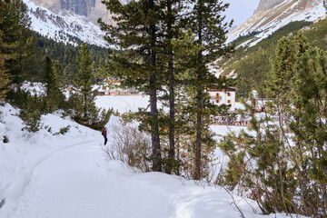 March 2025: View of the Rosegarden from the Vajolet valley, Catinaccio and Gardeccia, Trentino,...