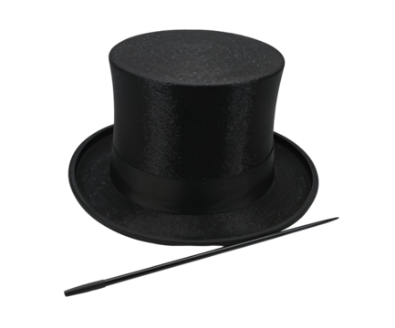 Isolated Magician's Ensemble, A Lucid Depiction of a Top Hat and Wand Set Against a Seamless Plain Promoting Illusion
