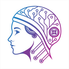 Artificial Intelligence Woman with Circuit Board Design, Conceptual AI Technology Illustration.