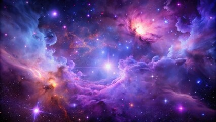 Nebula with vibrant purple stars against a deep space background