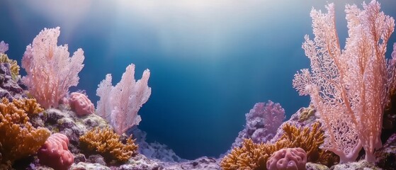 Vibrant Underwater Realm with Diverse Coral Formations and Colorful Marine Ecosystems in Depths