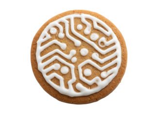 Delicious gingerbread cookie with circuit board design, Isolated On White, Png Transparent