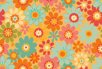 Retro 70s Flower Power Pattern Background