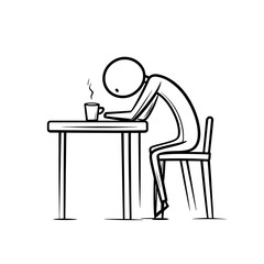 Exhaustion and Coffee A Stick Figure's Plea for Morning Energy Recharge