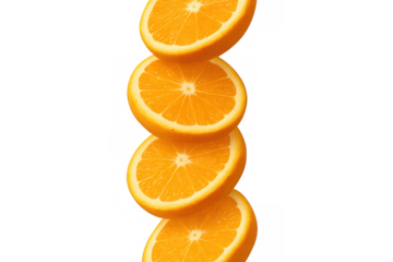 Four freshly cut orange slices stacked vertically, creating a vibrant and juicy pattern against a transparent background