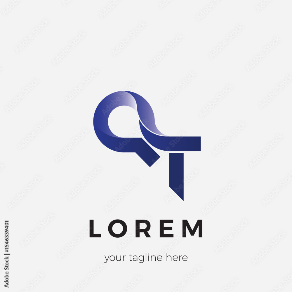 Poster qt initial logo design vector icon template dominant blue gradient color with white background