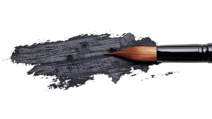 Paint brush with black paint stroke on transparent background.