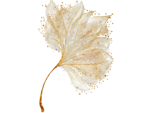 Golden leaf abstract art nature design element, Isolated On White, Png Transparent