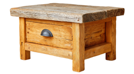 Rustic wooden coffee table with a drawer, perfect for home decor and interior design.
