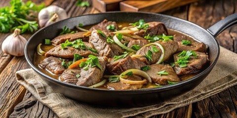 Pan-fried liver and onions in a savory sauce