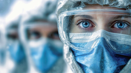 Nurse in protective gear stands ready to support patients during a pandemic alongside fellow healthcare workers