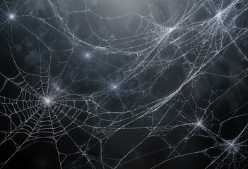 AI generated images. Spiderweb on a grey background. Halloween background
