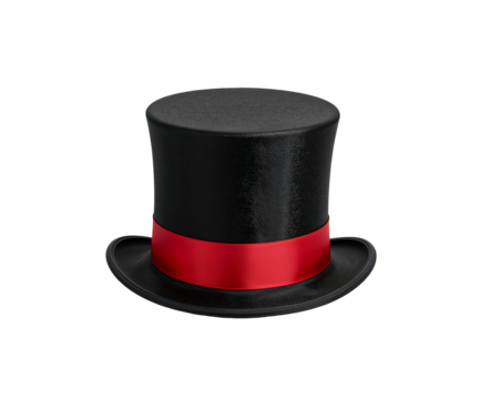 Striking isolated top hat with vibrant red ribbon, evoking magic, elegance, and a touch of classic circus appeal