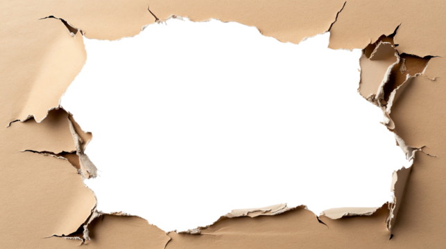 Torn cardboard texture with a hole, isolated against a white background.