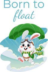 Cute cartoon rabbit jumping with a parachute.
