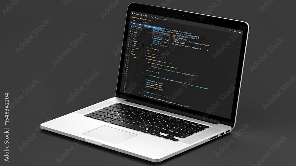 Poster laptop screens showing code on dark background: a modern technology overview