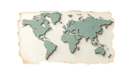 Obraz premium Vintage map of the world on a textured background, showcasing geographical outlines with a distressed finish.