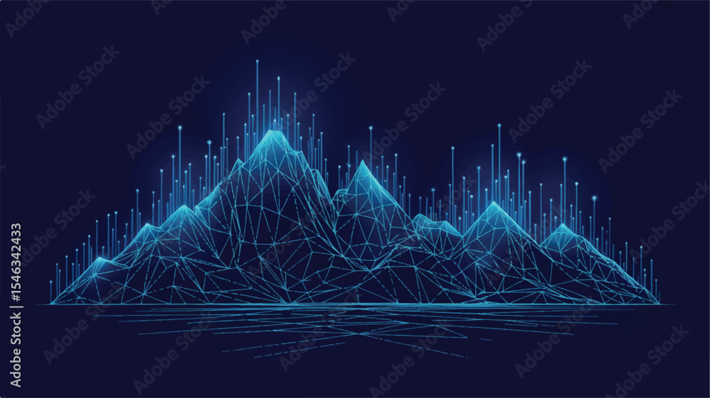 Poster digital art abstract mountain range in network design