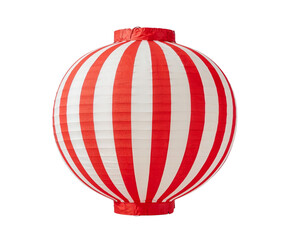 Striking Striped Paper Lantern, A Red and White Isolated Asian Decoration Emitting Soft Light and Festive Charm Symbolizing Celebration and Tradition
